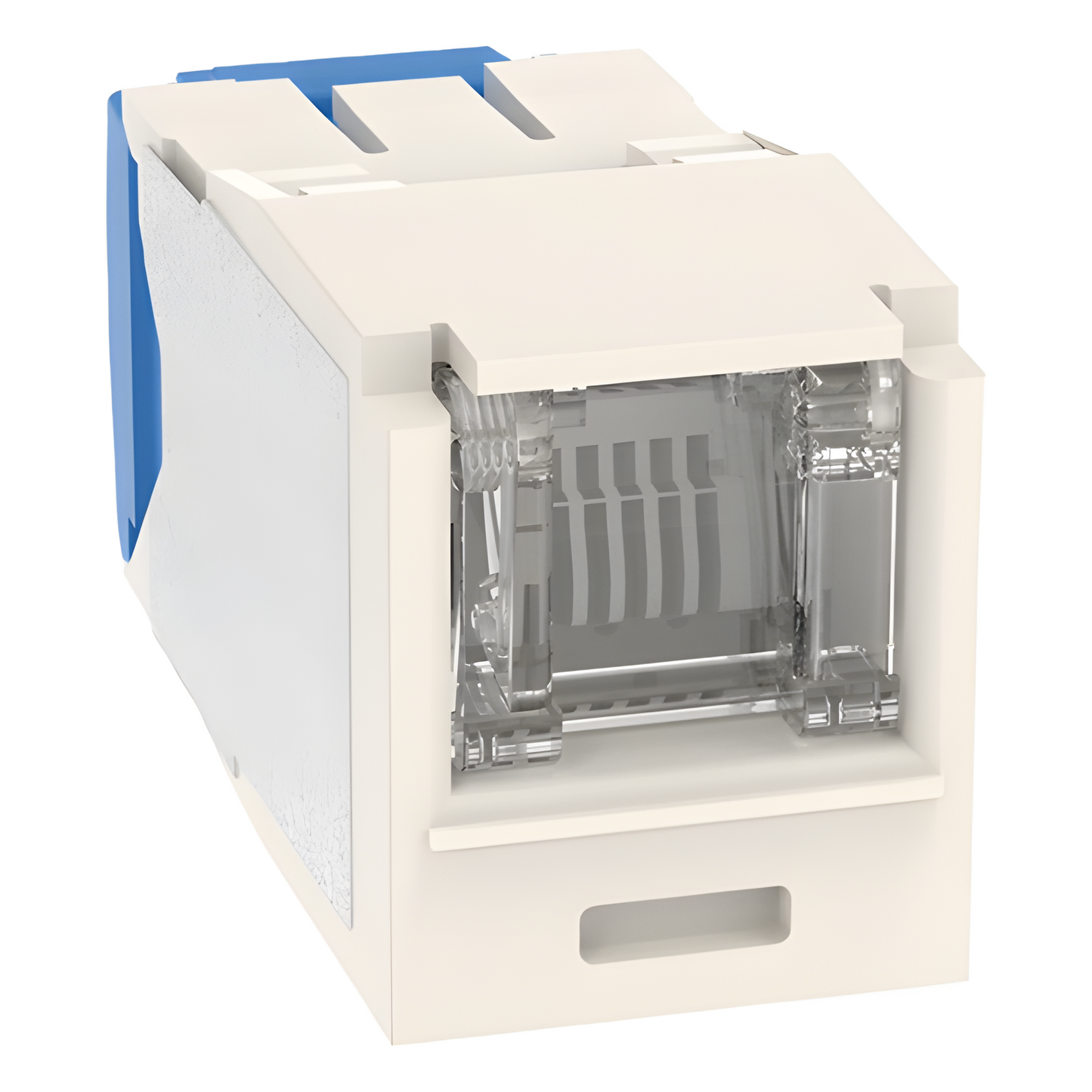 Conector Jack RJ45 Estilo TG con Ventana, Mini-Com, Categoría 6A, de 8 Posiciones y 8 Cables, Color Blanco