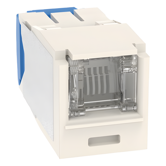 Conector Jack RJ45 Estilo TG con Ventana, Mini-Com, Categoría 6A, de 8 Posiciones y 8 Cables, Color Blanco