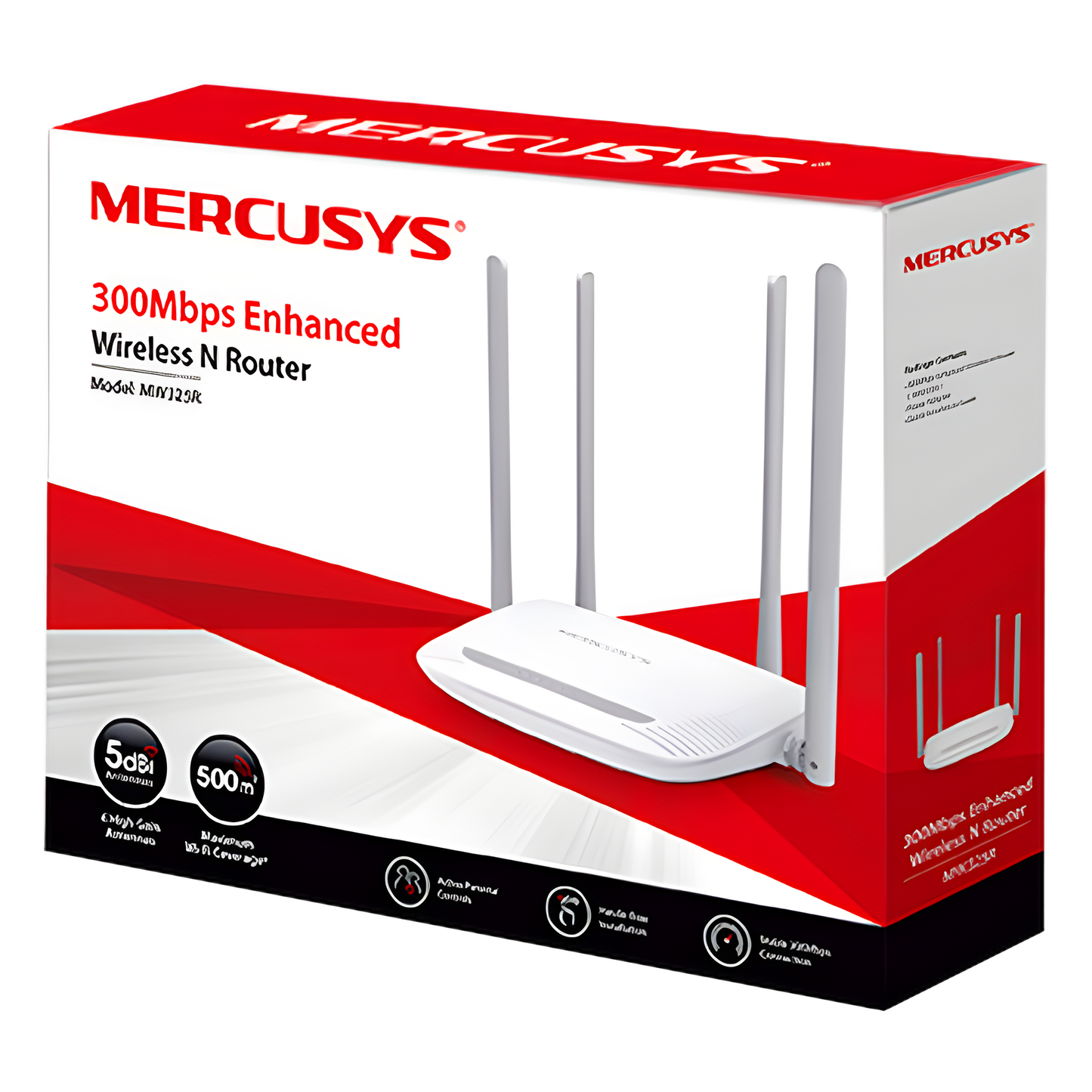 Router Inalámbrico N Mejorado / 2.4 GHz de 300 Mbps / 1 Puerto WAN 10/100 Mbps / 3 Puertos LAN 10/100 Mbps / 4 Antenas de 5 dBi