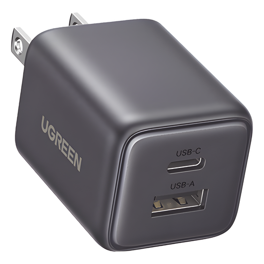 Cargador rápido GaN 1A1C de 20 W y 2 puertos