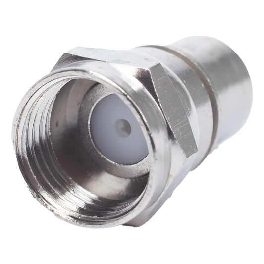 Conector F Macho, Plegable con PIN para Cable RG-6, Cuerpo de Bronce Niquelado.