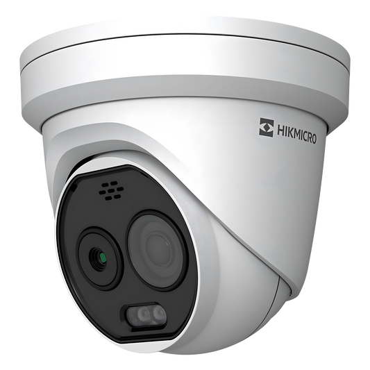(HIKMICRO) Turret IP Bi-Espectral / Térmica (160 X 120 / 1.8 mm) + Óptica (5 MP / 2 mm ) / Rango: -20°C a 150°C / 8°C Tolerancia / VCA 3.0 (Vehiculo 60 Mts / Humano 20 Mts) / Detección de Fuego y Humo / IP67 / Dual Light /