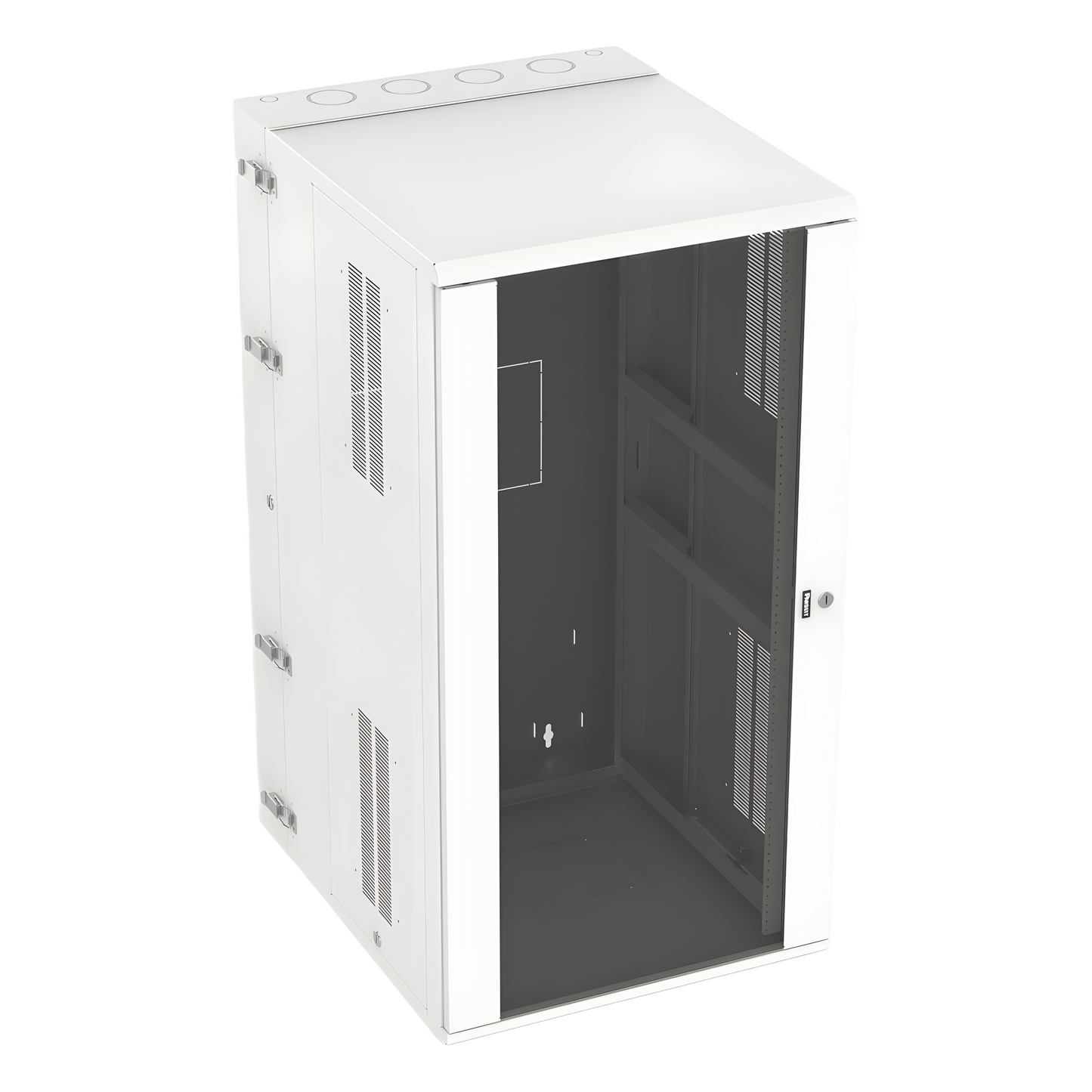 Gabinete PanZone de Montaje en Pared, de 19in, Puerta con Ventana de Seguridad, 26 UR, 762mm de Profundidad, Color Blanco