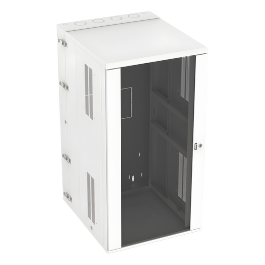 Gabinete PanZone de Montaje en Pared, de 19in, Puerta con Ventana de Seguridad, 26 UR, 762mm de Profundidad, Color Blanco