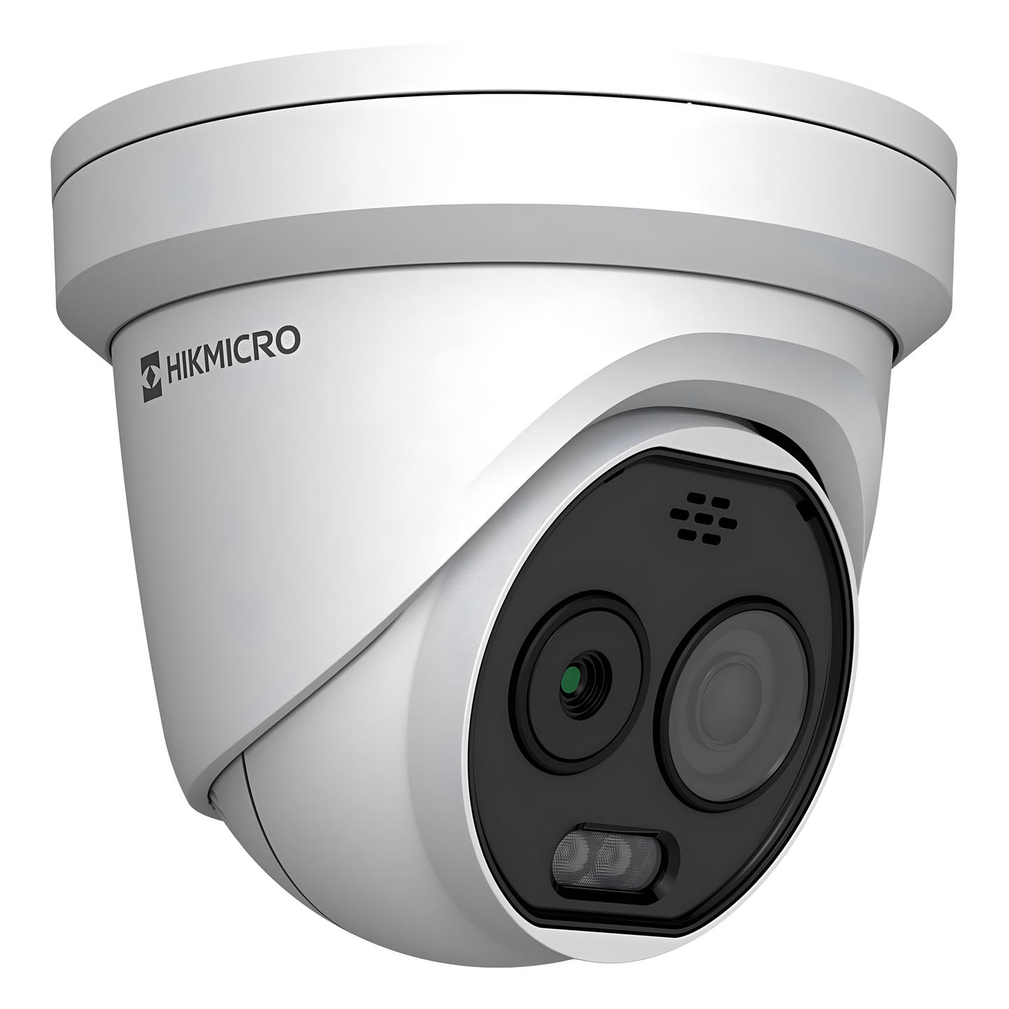 (HIKMICRO) Turret IP Bi-espectral (Térmica + Óptica) / Lente Térmico 2.1 mm (256 X 192) / Lente Óptico 2.2 mm (5 Megapixel) / Detección de Temperatura (-20°C a 650°C) / IA con GUANLAN / Dual Light (30 mts IR + 30
