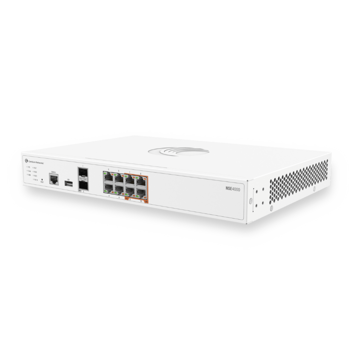Network Service Edge NSE 4000 / 10 Gbps Firewall Throughput / 2.5 Gbps Advanced Security Throughput / 8 x 2.5 GbE RJ45 / 2 x 10 GbE SFP+ / SD-WAN / VPN / Cloud Management cnMaestro