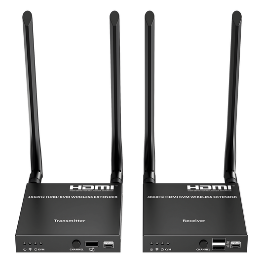 Extensor Inalámbrico HDMI| Con KVM | 4K@60Hz 4096x2160 | Tecnología ipcolor | Banda 5G 5.18-5.24 GHz | Distancia 50 m | Conexión de Hasta 1 a 4