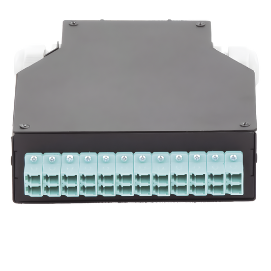 Distribuidor de Fibra Óptica para Riel Din, 12 Acopladores LC/UPC Duplex Multimodo con Charola de Empalme