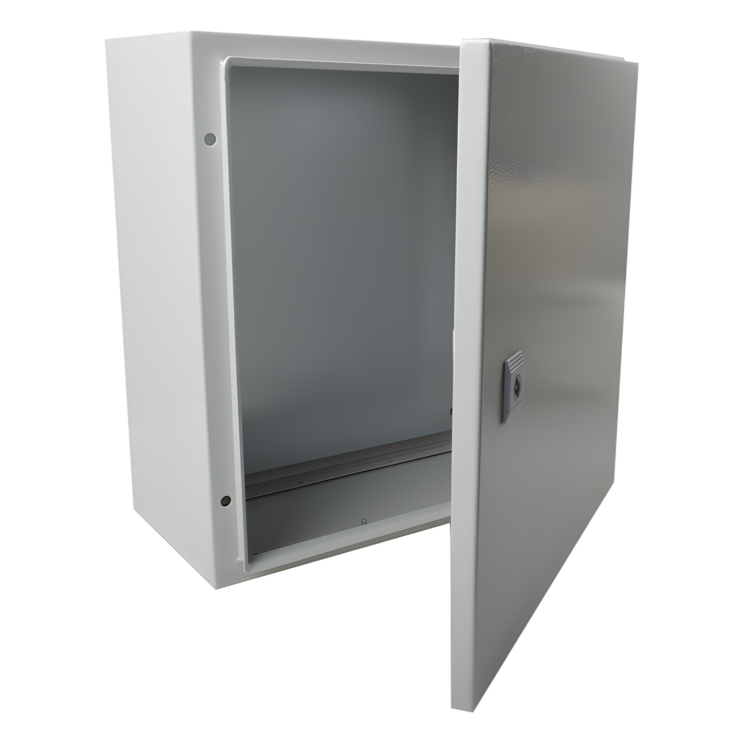 Gabinete de Acero IP66 Uso en Intemperie (400 x 400 x 200 mm) con Placa Trasera Interior de Metal y Compuerta Inferior Atornillable (Incluye Chapa y Llave T).