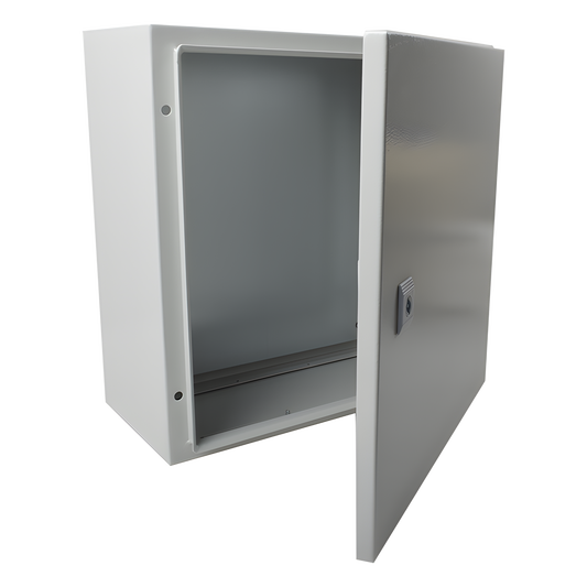 Gabinete de Acero IP66 Uso en Intemperie (400 x 400 x 200 mm) con Placa Trasera Interior de Metal y Compuerta Inferior Atornillable (Incluye Chapa y Llave T).