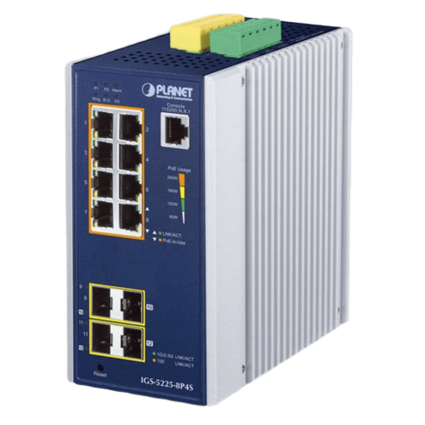 Switch Industrial Administrable Capa2, 8 Puertos Gigabit con PoE+ 802.3at, 2 Puertos SFP de 100/1G y 2 Puertos SFP de 100/1G/2.5G