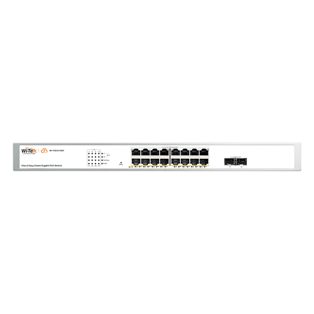 Switch Administrable PoE  / 16 puertos PoE af/at Gigabit /  2 x SFP Gigabit / Administración Cloud Gratuita / Presupuesto 240 W