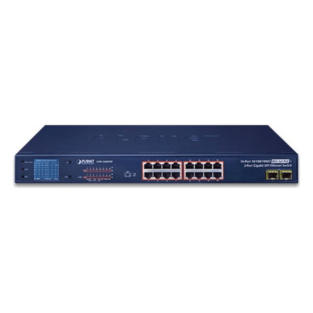 Switch No Administrable PoE+ Extender, Aislamiento VLAN de 16 Puertos Gigabit +, 2 Combo TP/SFP y Pantalla