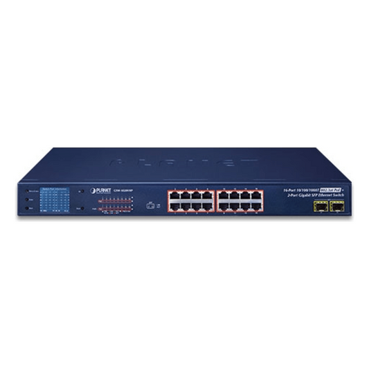 Switch No Administrable PoE+ Extender, Aislamiento VLAN de 16 Puertos Gigabit +, 2 Combo TP/SFP y Pantalla