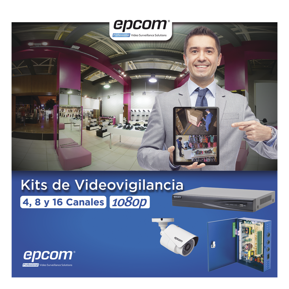KIT TurboHD 1080p / DVR 16 Canales / 16 Cámaras Bala (exterior 2.8 mm) / Transceptores / Conectores / Fuente de Poder Profesional