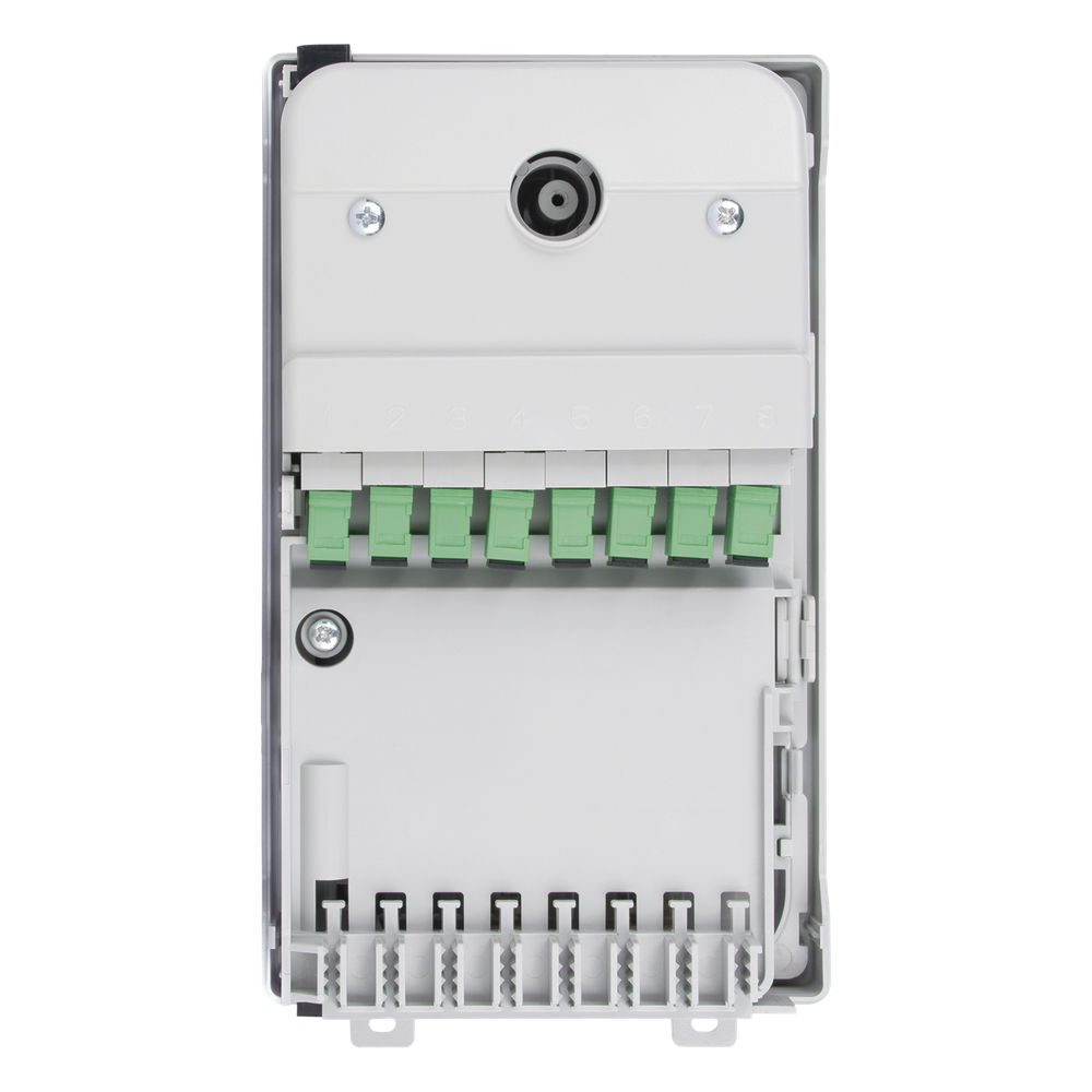 Caja Terminal de Fibra Óptica para Instalación en Interior, Montaje en Pared, 8 Acopladores SC/APC Monomodo, Hasta 24 Empalmes
