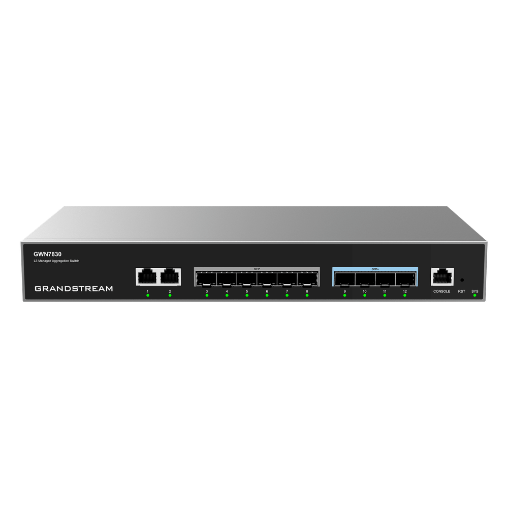 Switch de Agregación Capa 3 GWN7830 / 2 Puertos Gigabit Ethernet / 6 Puertos Gigabit SFP / 4 Puertos 10Gigabit SFP+ / QoS Integrada / Soporte IPv6 e IPv4 / Seguridad Avanzada / Stacking /