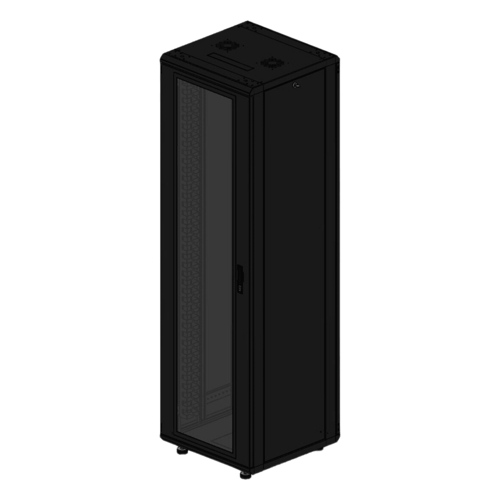 Gabinete rackeable de piso de 42U, compatible con estándar 19 pulgadas, equipado con puerta frontal de cristal para una mejor visibilidad y presentación profesional