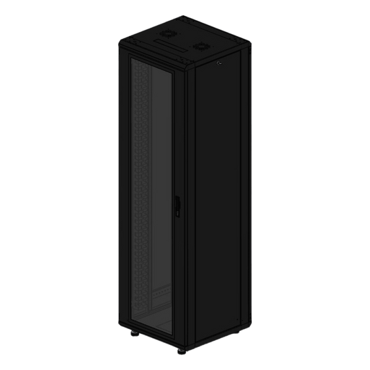 Gabinete rackeable de piso de 42U, compatible con estándar 19 pulgadas, equipado con puerta frontal de cristal para una mejor visibilidad y presentación profesional