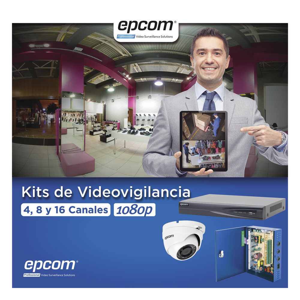 KIT TurboHD 1080p / DVR 16 Canales / 16 Cámaras Eyeball (exterior 2.8 mm) / Transceptores / Conectores / Fuente de Poder Profesional