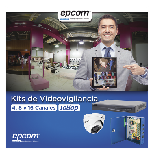KIT TurboHD 1080p / DVR 16 Canales / 16 Cámaras Eyeball (exterior 2.8 mm) / Transceptores / Conectores / Fuente de Poder Profesional