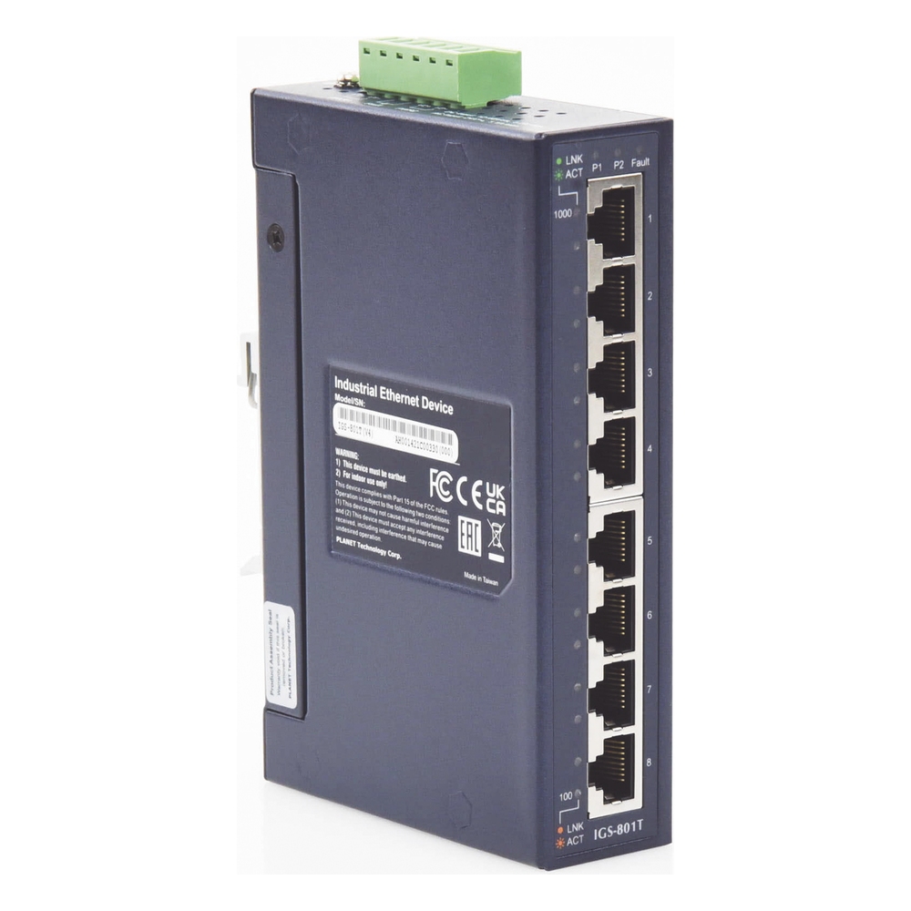 Switch Industrial No Administrable de 8 Puertos Gibabit 10/100/1000T, Diseñado para Montaje en Pared y Riel DIN