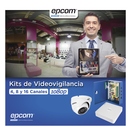 KIT TurboHD 1080p Lite / DVR 16 Canales / 16 Cámaras Eyeball  Exterior ( 2.8mm) / Transceptores / Conectores / Fuente de Poder Profesional