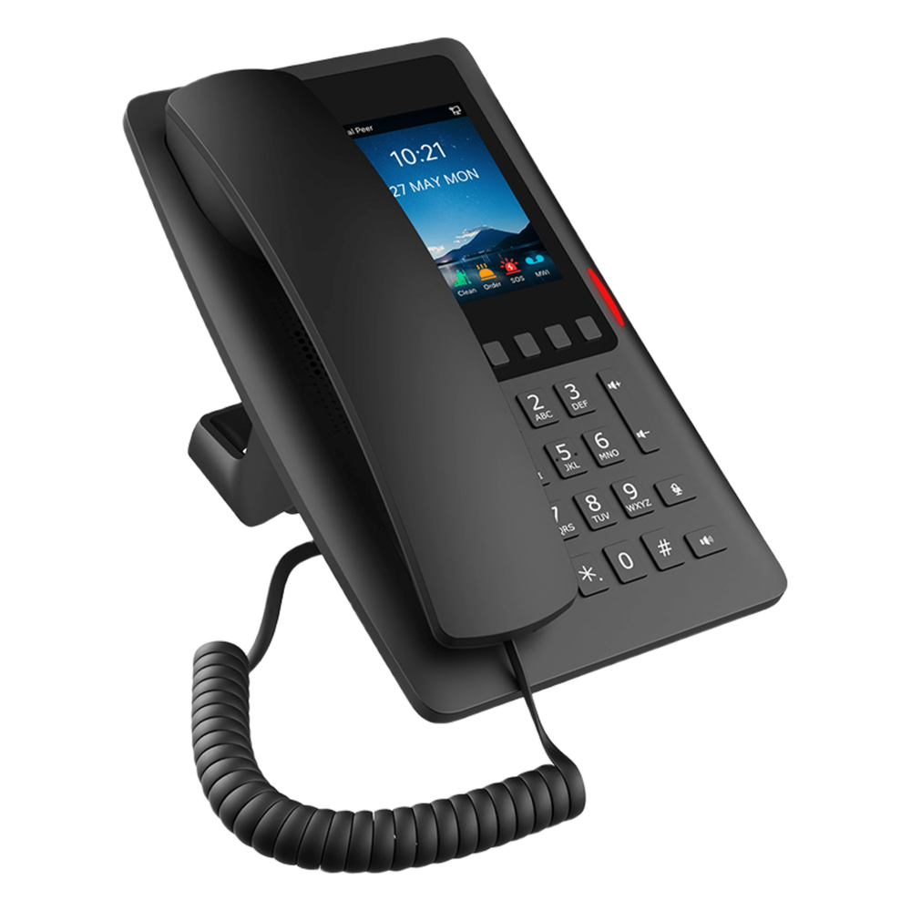 Teléfono IP Hotelero Wi-Fi 6 / Pantalla IPS 3.5" 320x480 / 2 Líneas SIP / 5 Teclas Programables / Puerto USB-A / PoE 802.3af / Audio HD / Diseño Negro