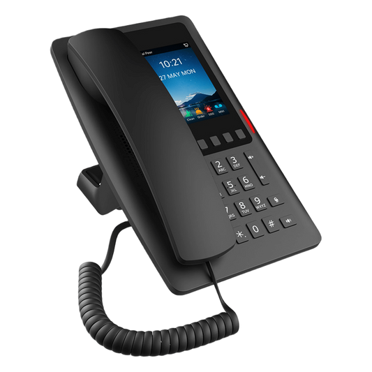 Teléfono IP Hotelero Wi-Fi 6 / Pantalla IPS 3.5" 320x480 / 2 Líneas SIP / 5 Teclas Programables / Puerto USB-A / PoE 802.3af / Audio HD / Diseño Negro