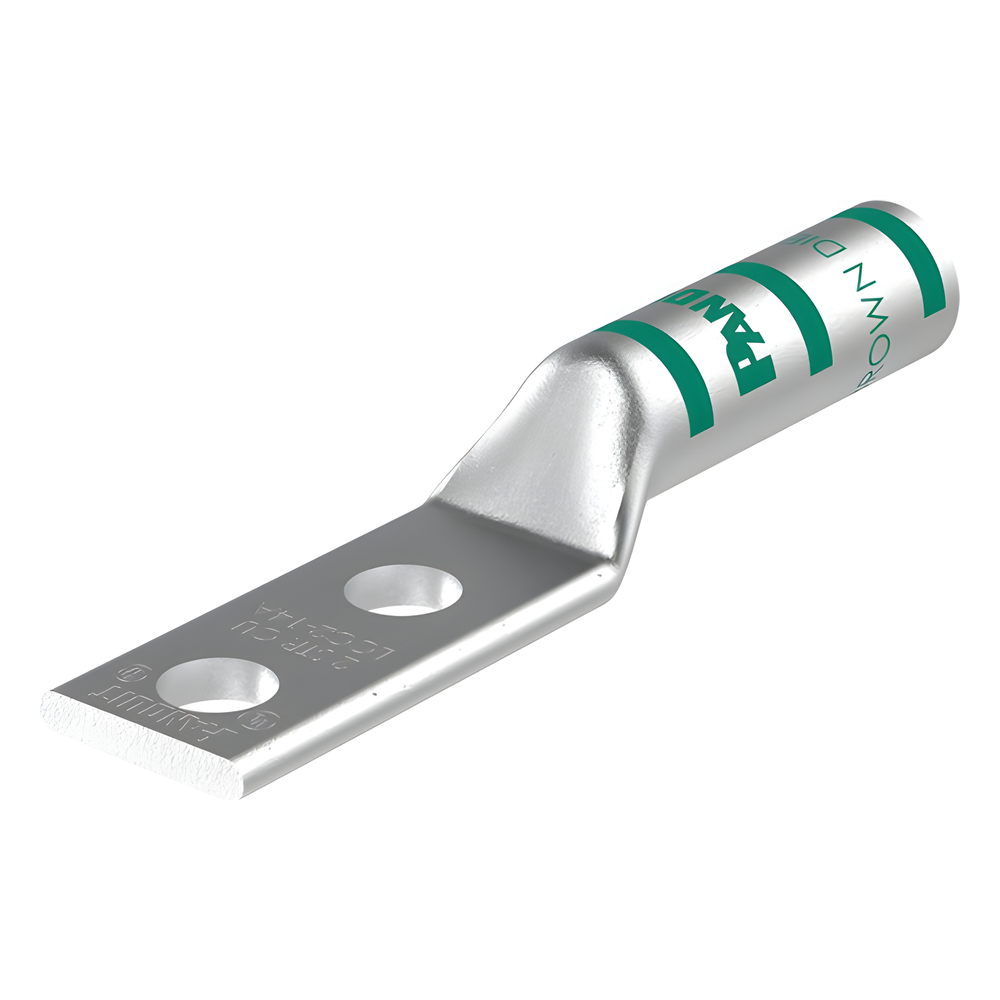Zapata de compresión LCC2-14A-Q para cal. 2 Awg, Doble barreno para tornillo prisionero de 1/4, Espaciado de orificio 16 mm, 1 Pz