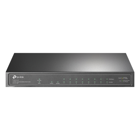 Switch de escritorio PoE+, no Administrable 8 puertos 10/100/1000 Mbps + 1 puertos 10/100/1000 Mbps (Uplink) + 1 puerto SFP, 63W