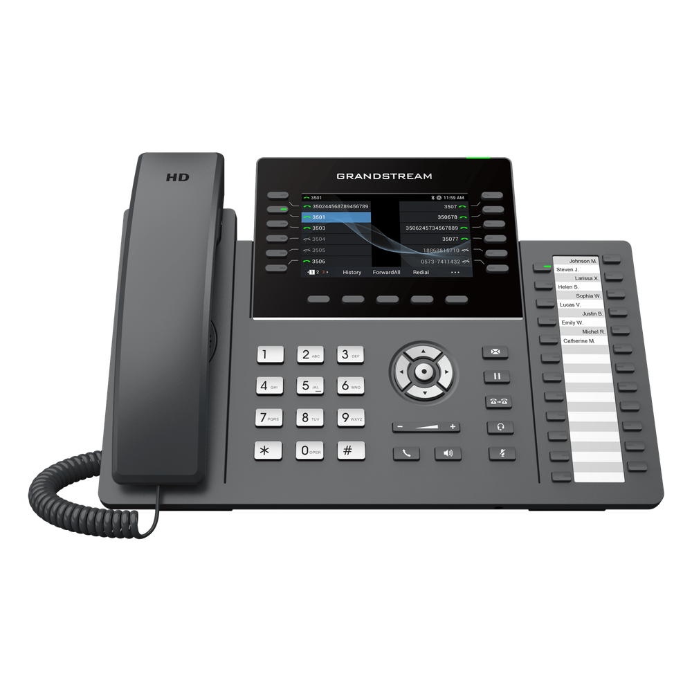 TELÉFONO IP PROFESIONAL DE 12 LÍNEAS / 24 TECLAS DE EXTENSIÓN PROGRAMABLES / WI-FI 6 / POE INTEGRADO / PANTALLA LCD 4.3 PULGADAS / SEGURIDAD DE NIVEL EMPRESARIAL / BLUETOOTH INTEGRADO / COMPATIBLE CON GDMS / AUDIO HD CON NOISE-SHIELD