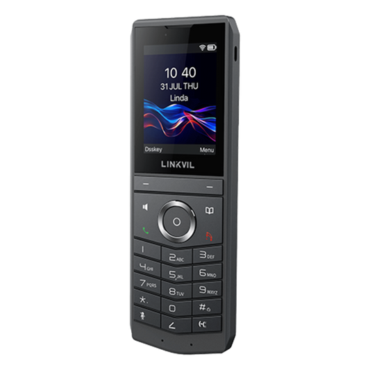 Teléfono IP Wi-Fi Portátil / Pantalla Color 2.4" 240x320 / Wi-Fi 6 Dual-Banda / Bluetooth 5.0 / Batería 3000mAh 13h Talk / Video H.264 4CIF / Resistencia Caídas 1.8m (5.9 ft) / Conferencia 6 Vías / USB Type-C