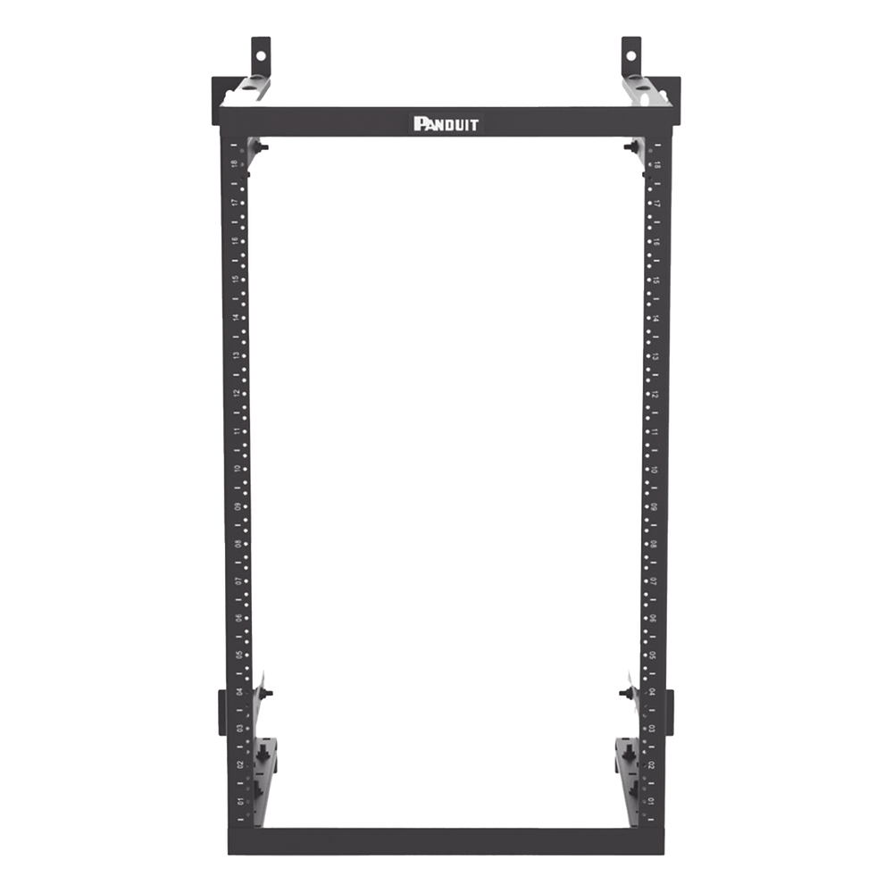 Rack PanZone® de Montaje en Pared, de 19in, Profundidad Ajustable, Rieles Numerados y Roscados #12-24, 18 UR, Color Negro