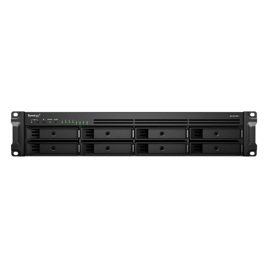 Servidor de Almacenamiento en Red Synology RackStation RS1221RP+ | 8 Bahías | Expandible a 12 Bahías | CPU AMD Ryzen V1500B | 4 GB DDR4 ECC | RAID Soportado | 10/25GbE | Virtualización Certificada | Protección de Datos Integral