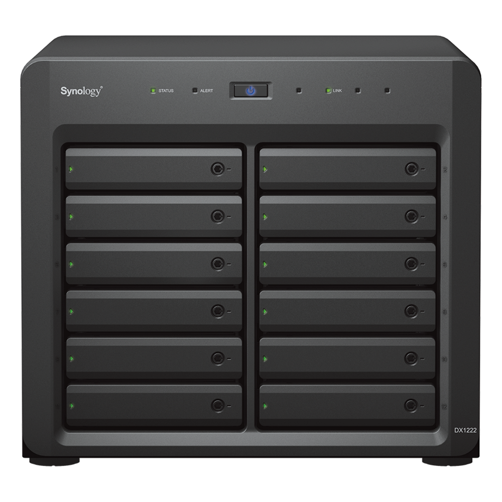 Unidad de Expansión Synology DX1222 | 12 Bahías para HDD/SSD SATA 3.5" o 2.5" | Intercambio en Caliente | Puerto Mini-SAS HD | Garantía de 5 Años.