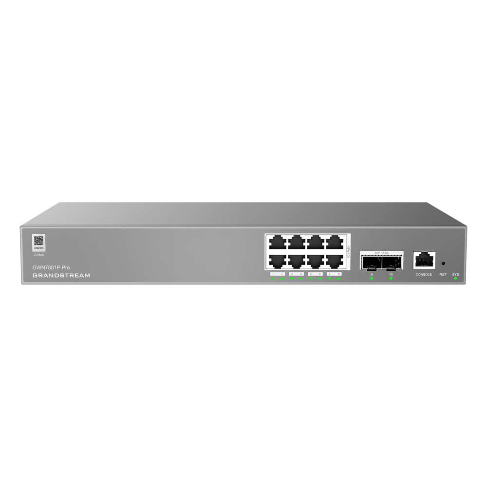 Switch de Red Empresarial L2++ / Serie GWN7800 Pro / 8 Puertos Gigabit PoE 120W / 2 Puertos 2.5GG SFP / Gestión Cloud GDMS / VLAN 4K / QoS Avanzado / Seguridad Integral