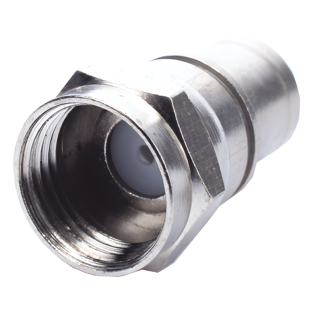 Conector F Macho Plegable, Con PIN para Cable RG-59, Cuerpo de Bronce Niquelado.