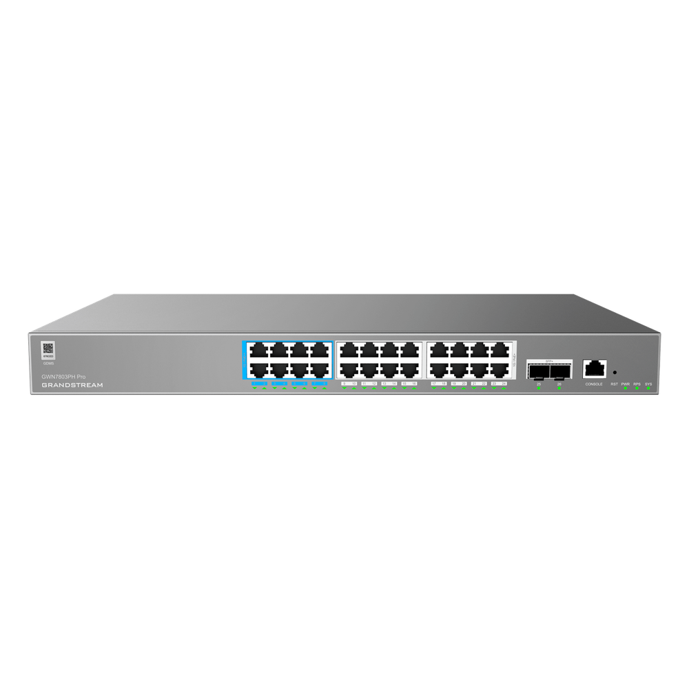 Switch de Red Empresarial L2++ / Serie GWN7800 Pro / 24 Puertos Gigabit PoE 400W / 2 SFP+ / Gestión Cloud GDMS / VLAN 4K / QoS Avanzado / Seguridad Integral