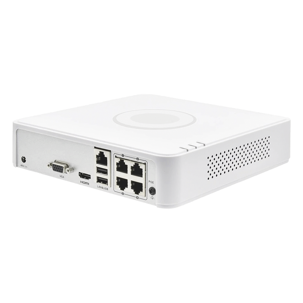 NVR 4 Megapixel (Compatible con Cámaras ACUSENSE) / 4 canales IP / 4 Puertos PoE /1 Bahía de Disco Duro / Salida de Vídeo Full HD