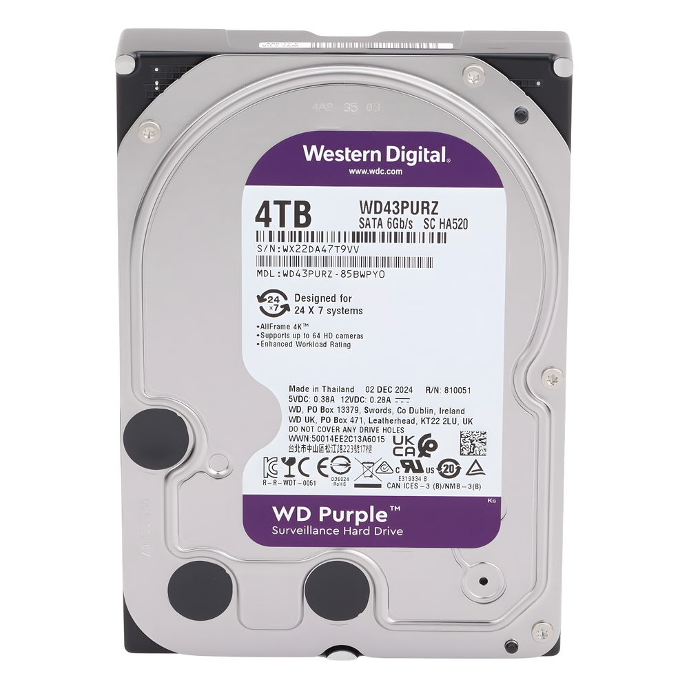 Disco Duro PURPLE de 4TB / 3 AÑOS DE GARANTÍA / Para Videovigilancia