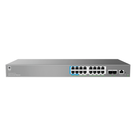 Switch de Red Empresarial L2++ / Serie GWN7800 Pro / 16 Puertos Gigabit PoE 250W / 2 Puertos SFP+ / Gestión Cloud GDMS / VLAN 4K / QoS Avanzado / Seguridad Integral
