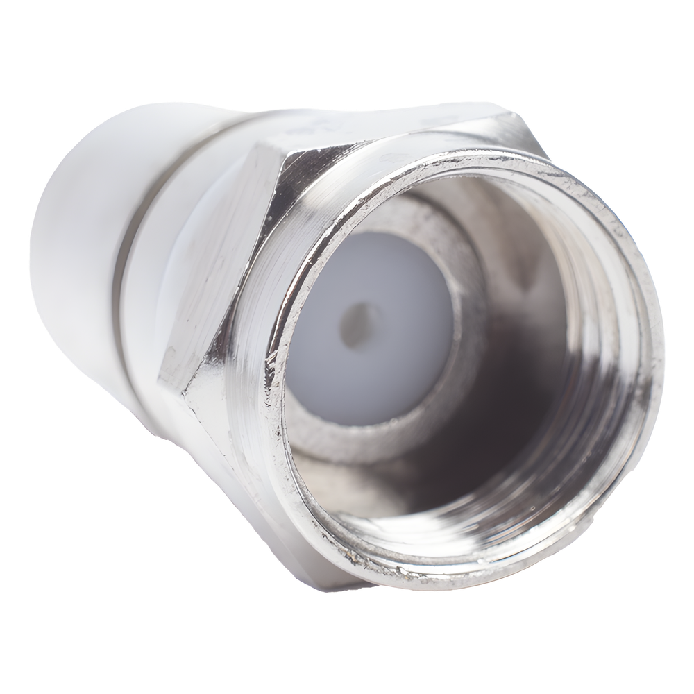 Conector F Macho, Plegable con PIN para Cable RG-6, Cuerpo de Bronce Niquelado.