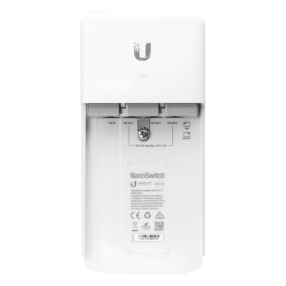 Switch PoE 24 V de Paso para Exterior con 4 Puertos Gigabit (1 PoE In, 3 PoE Out) NanoSwitch