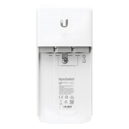 Switch PoE 24 V de Paso para Exterior con 4 Puertos Gigabit (1 PoE In, 3 PoE Out) NanoSwitch