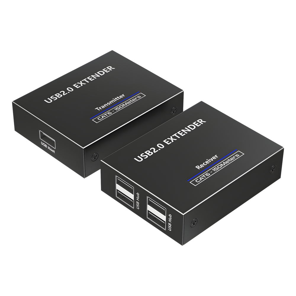 Kit EXTENSOR USB 2.0 de 4 Puertos para Distancias de Hasta  150 m | Soporta USB 2.0, USB 1.1 y USB 1.0 | UTP Cat 5e/6/6a/7 | Soporta Switch Gigabit | Ideal para Cámaras WEB, Impresoras, Escáner, Memorias, Mouse, etc.