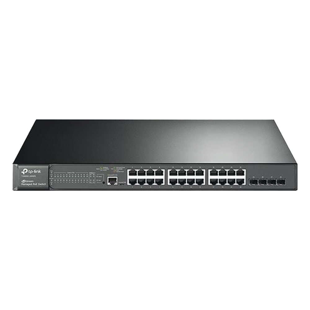 Switch JetStream PoE+ administrable Capa 2, 24 puertos 10/100/1000 Mbps + 4 puertos SFP 384 W