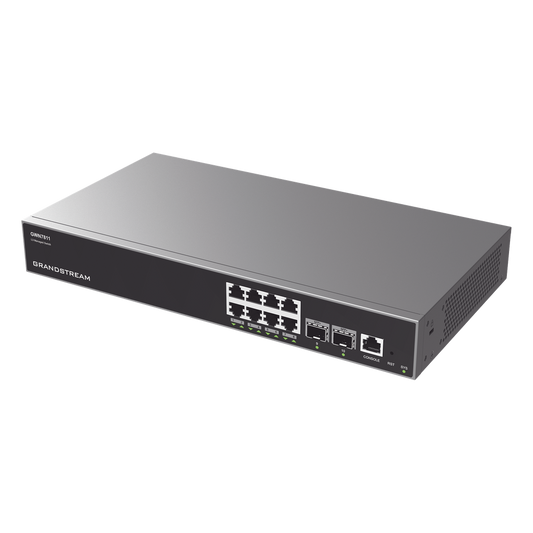 Switch Capa 3 Administrable / 8 puertos 10/100/1000 Mbps + 2 Puertos SFP+ 10 Gigabit / Compatible con GWN Cloud.