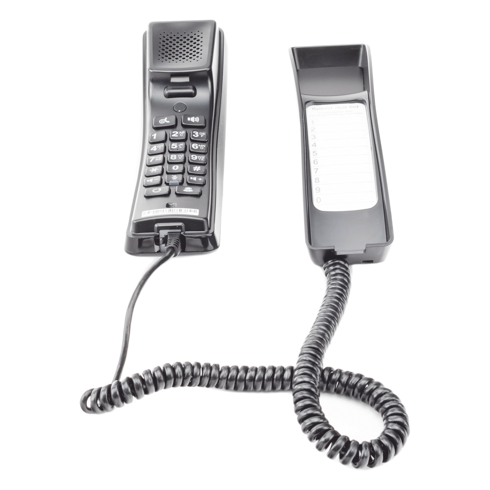 Teléfono IP profesional para Hotelería, montaje en pared,  teclado numérico estándar, conferencia de 3 vías, Opus y PoE.