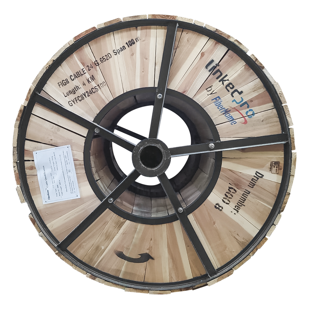 Carrete de 4 km de Fibra Óptica Aérea Figura 8 G.652D, Monomodo de 24 Hilos, Exterior, Span 100, Loose Tube